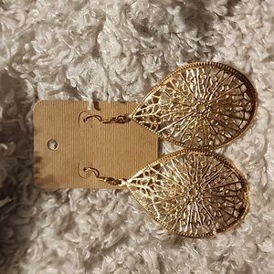 Hand crafted repurposed upcycled Gold filigree teardrop earring